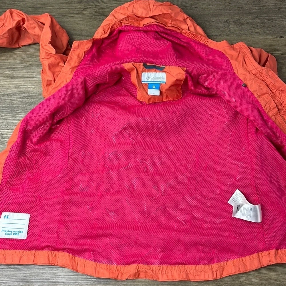 Columbia Girls Orange Pink Hooded Zip Up Windbreaker, size Girls medium